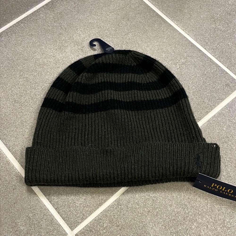 Polo Ralph Lauren Wool Cashmere blend Winter Beanie Hat Cap new olive green
